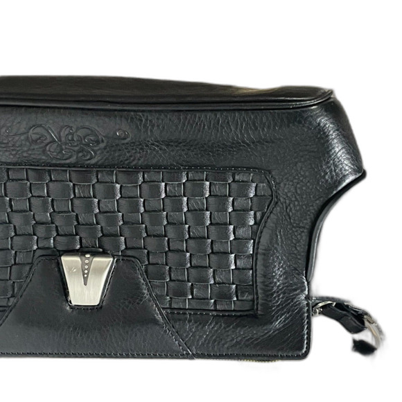 SO Rachel by Longaberger Black Woven Shoulder Bag Purse Faux Leather Y2K - Picture 1 of 10